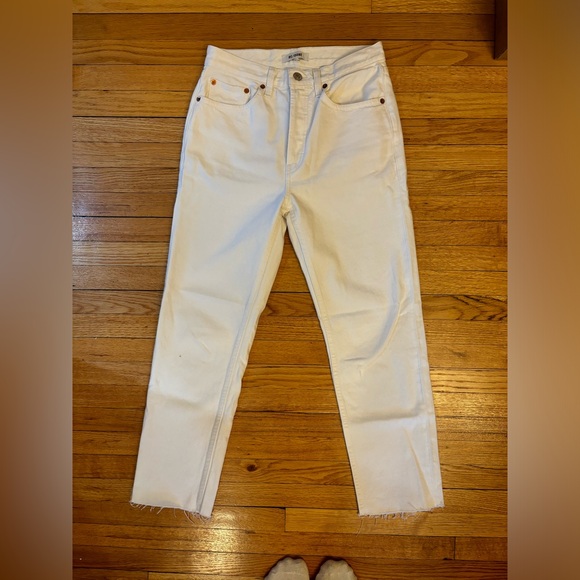 RE/DONE High-Rise Stove Pipe Raw-Edge Cropped Jean, White - Picture 7 of 8